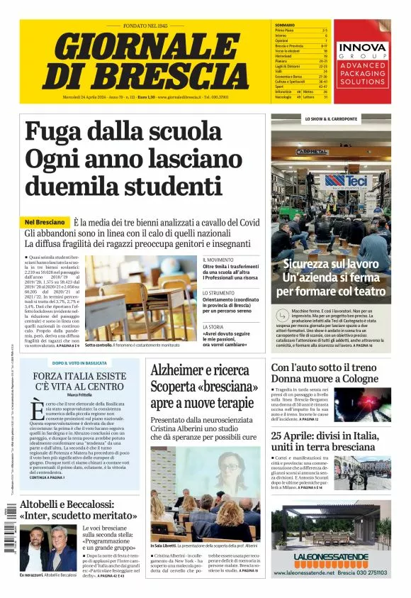 Prima-pagina-giornale di brescia-oggi-edizione-del-2024-04-24